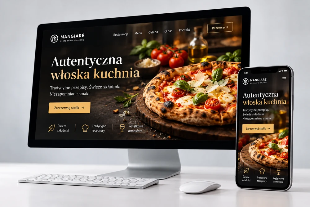 Koncepcja strony restauracji na monitorze i telefonie